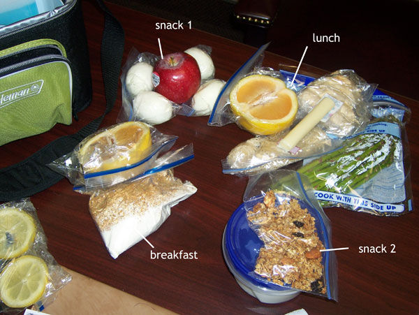 Chelle's clean eating cooler contents for Thursday March 31, 2011